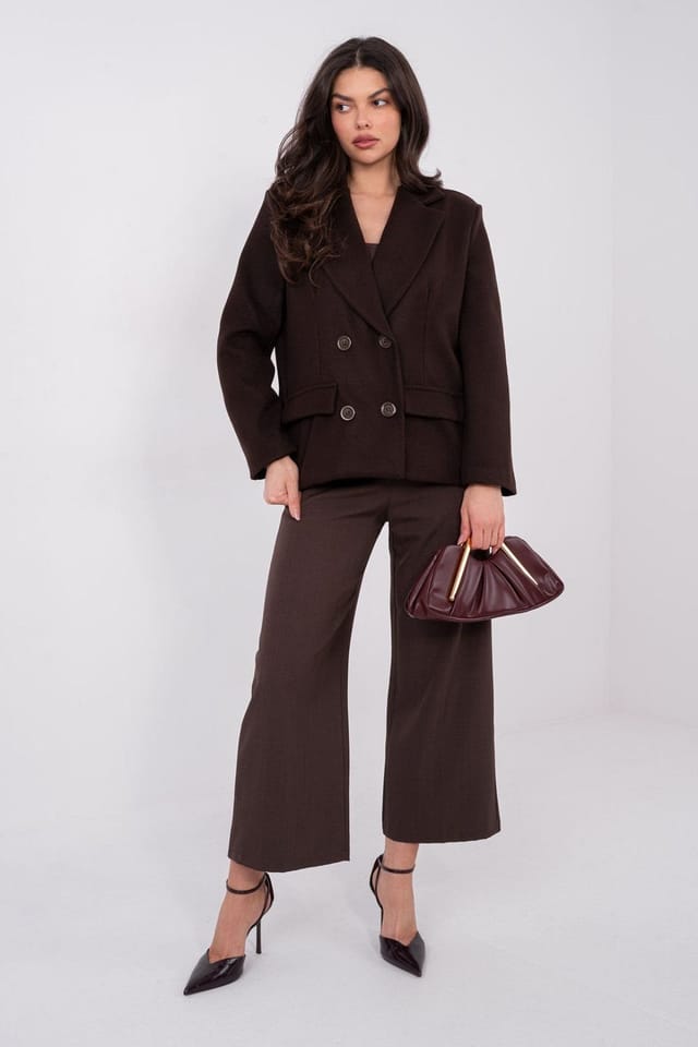 Love Lace Love Lace Women's Classic Double Breasted Lapel Coat Short Sleeve in Brown - 2