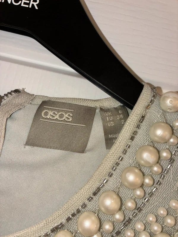 ASOS Luxe Cream Pearl Embellished Backless Dress Size 6