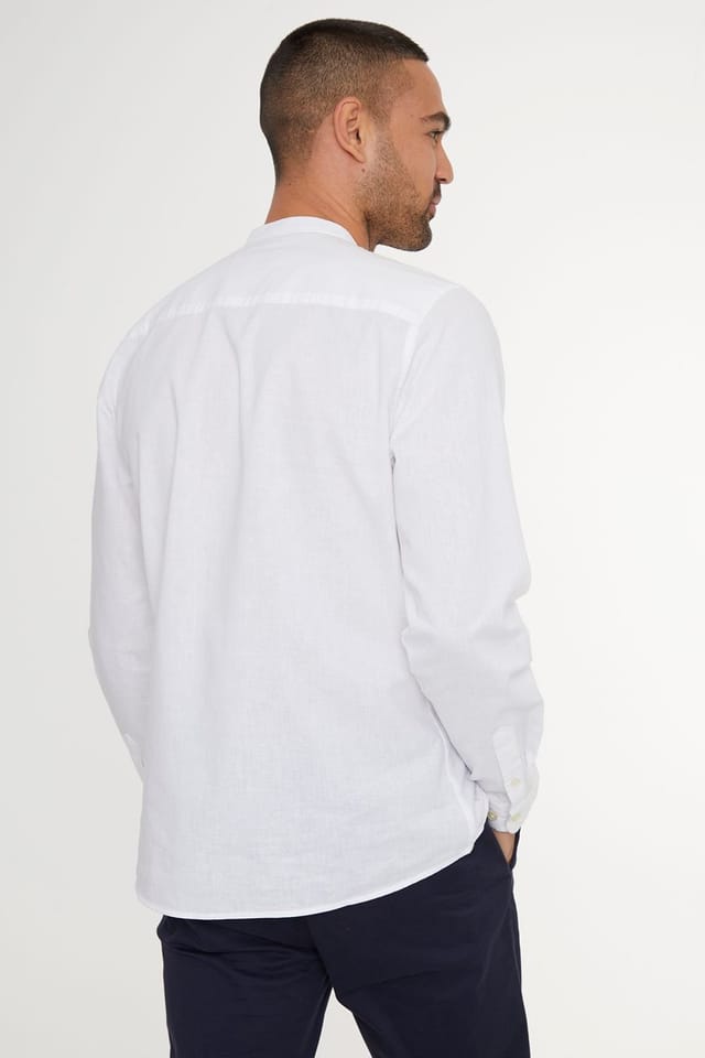 Threadbare Threadbare Men's Ushuaia' Linen Blend Long Sleeve Grandad Collar Shirt in White - 2