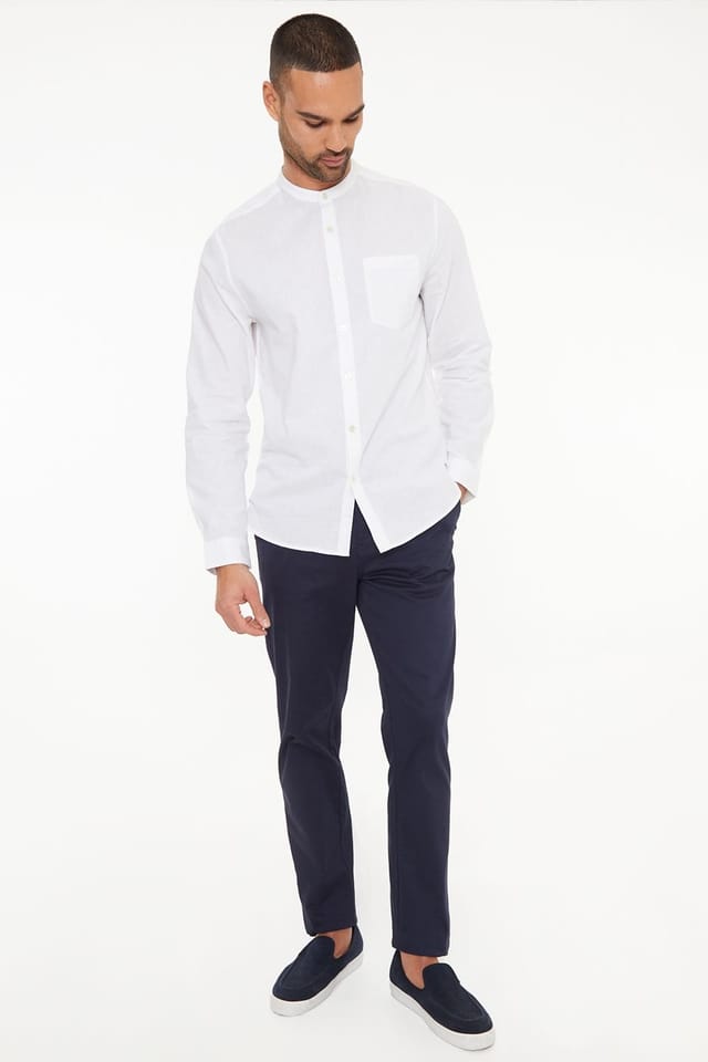 Threadbare Threadbare Men's Ushuaia' Linen Blend Long Sleeve Grandad Collar Shirt in White - 3