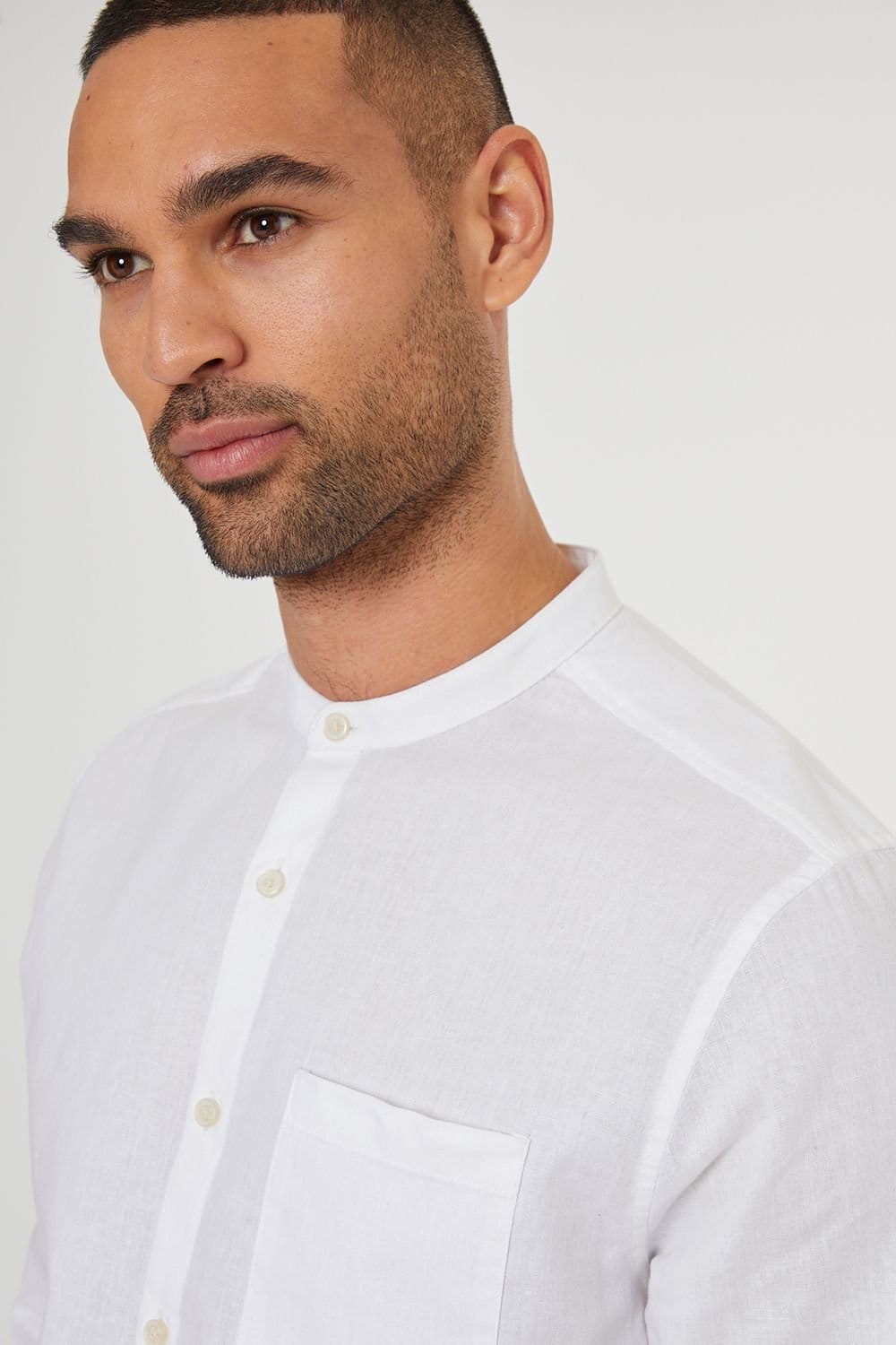 Threadbare Threadbare Men's Ushuaia' Linen Blend Long Sleeve Grandad Collar Shirt in White - 4