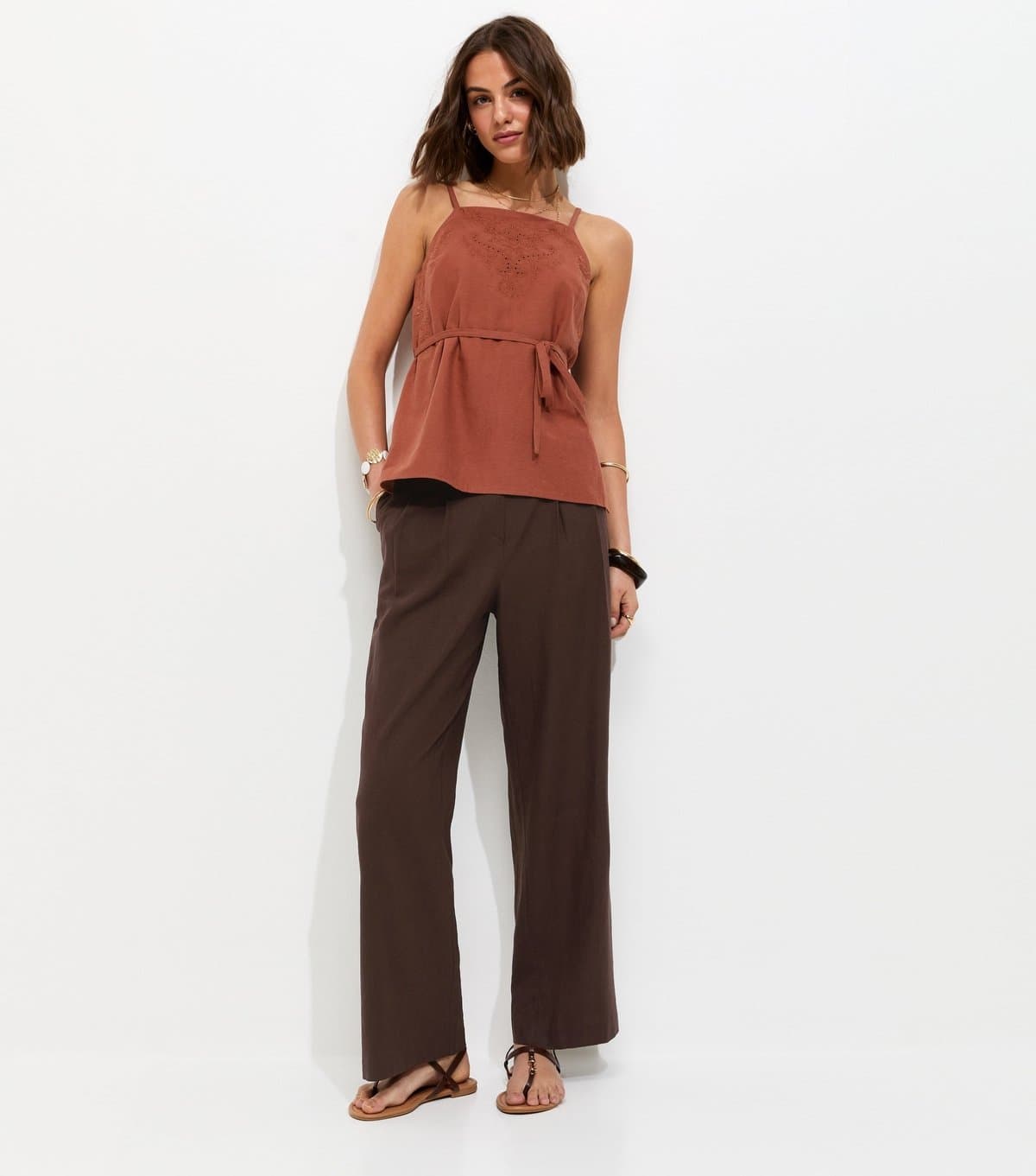 New Look Women's Brown Linen Rich Tailored Trousers New Look