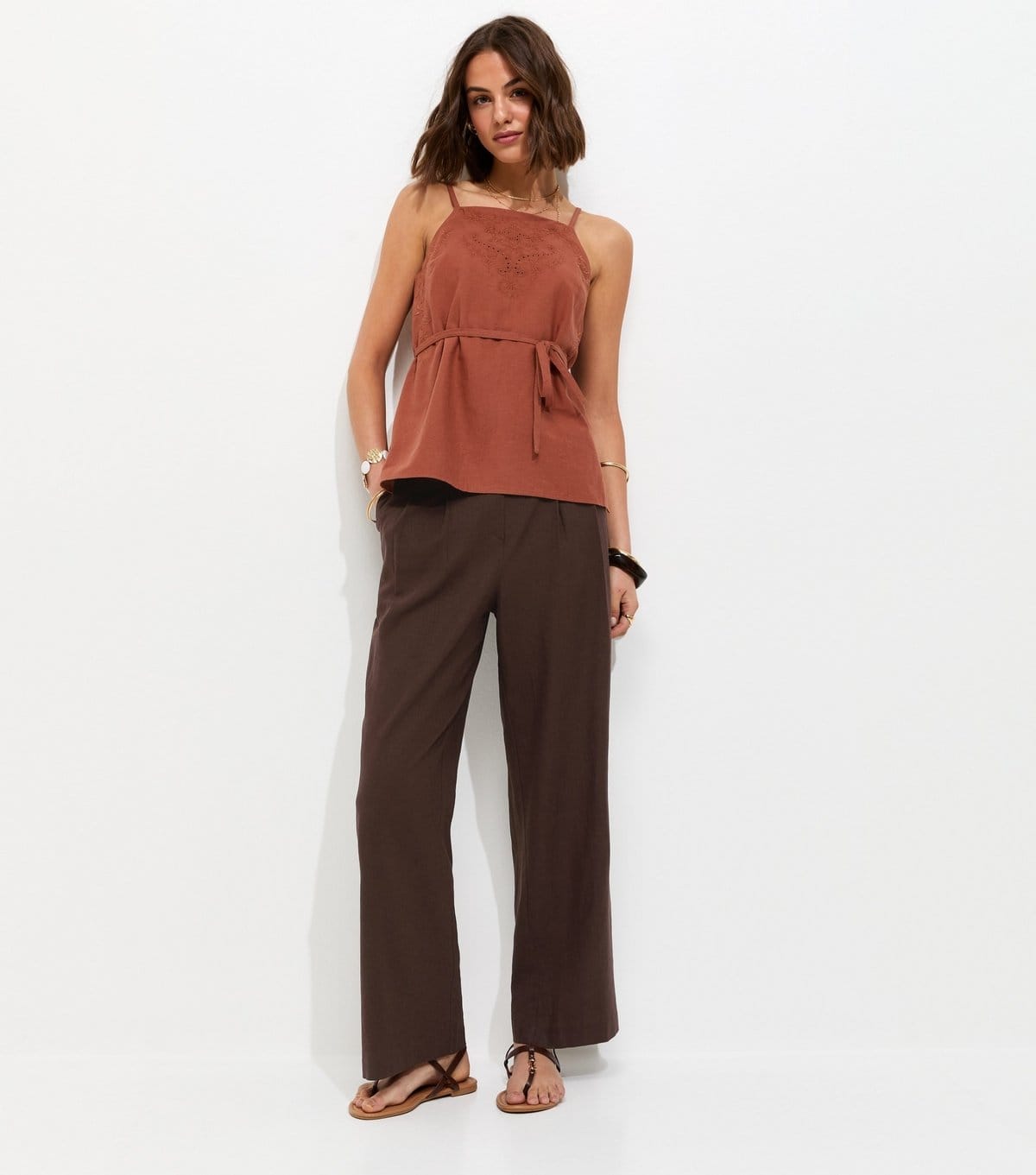 Women's Brown Linen Rich Tailored Trousers New Look