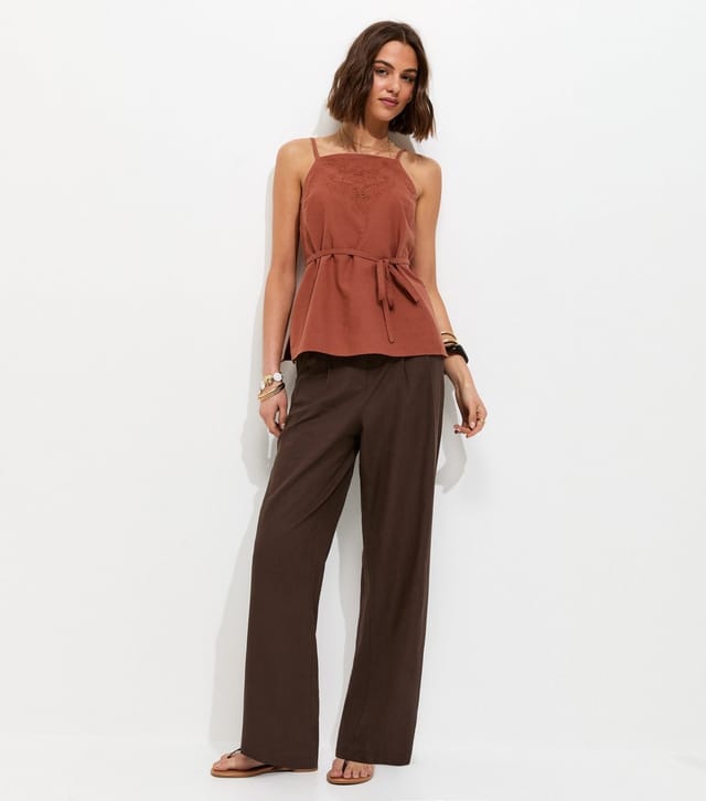 New Look Women's Brown Linen Rich Tailored Trousers New Look - 3