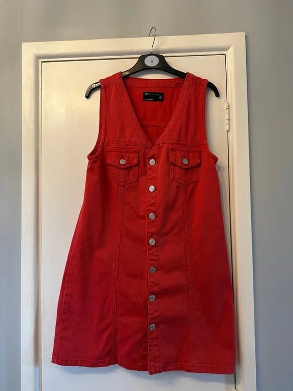 ASOS Design Red pinafore denim mini dress