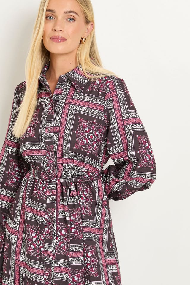 Wallis Wallis Women's Petite Scarf Print Relaxed Shirt Dress in Pink - 2