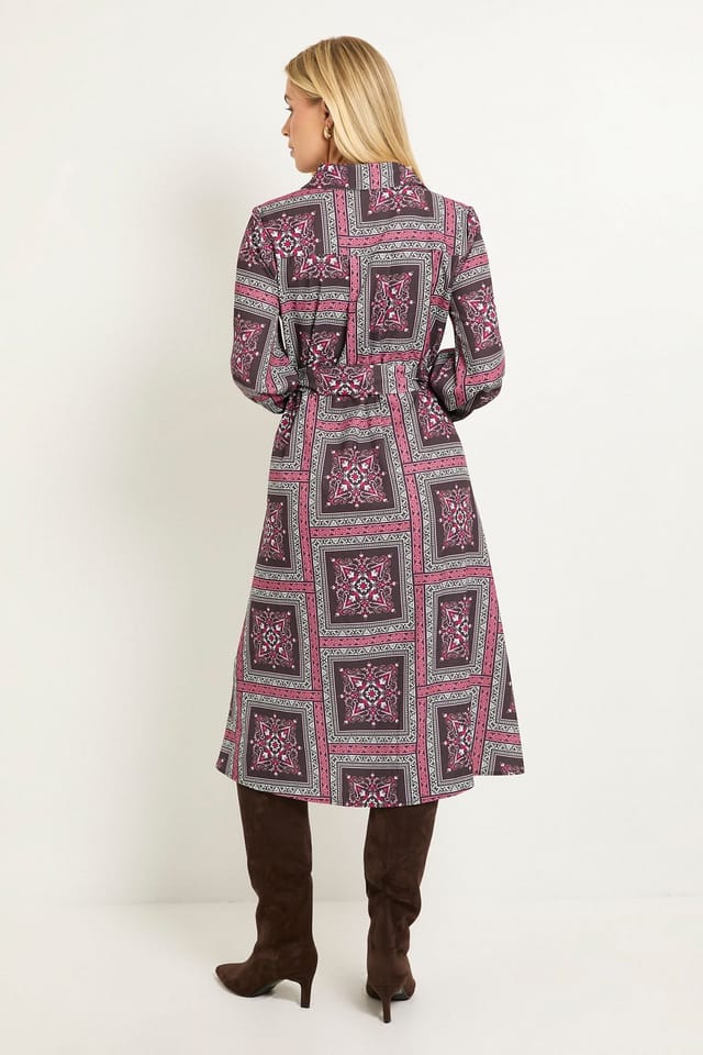 Wallis Wallis Women's Petite Scarf Print Relaxed Shirt Dress in Pink - 3
