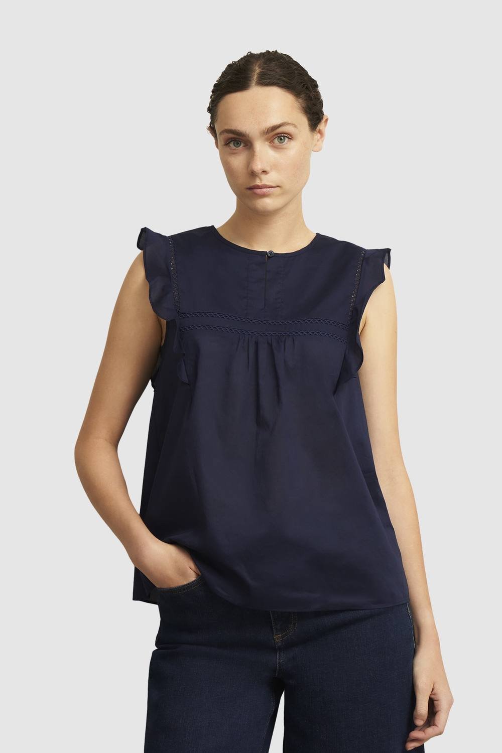 Hobbs London Hobbs London Women's Joy Ruffled Cap Sleeve Blouse in Dark Navy - 2