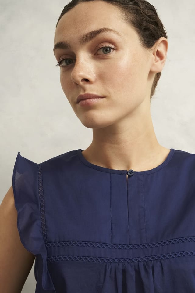 Hobbs London Hobbs London Women's Joy Ruffled Cap Sleeve Blouse in Dark Navy - 3