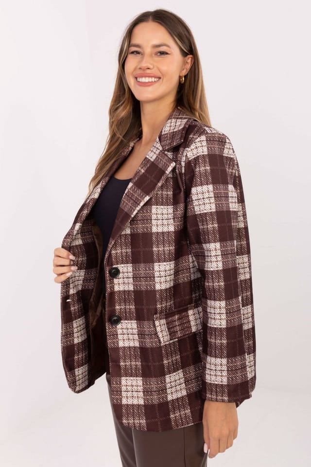 Love Lace Love Lace Women's Checkered Blazer with Lapels in Brown - 3