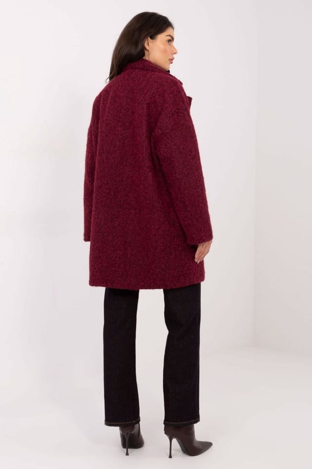 Love Lace Love Lace Women's Transitional Knee Length Button Coat with Brooch in Burgundy - 3