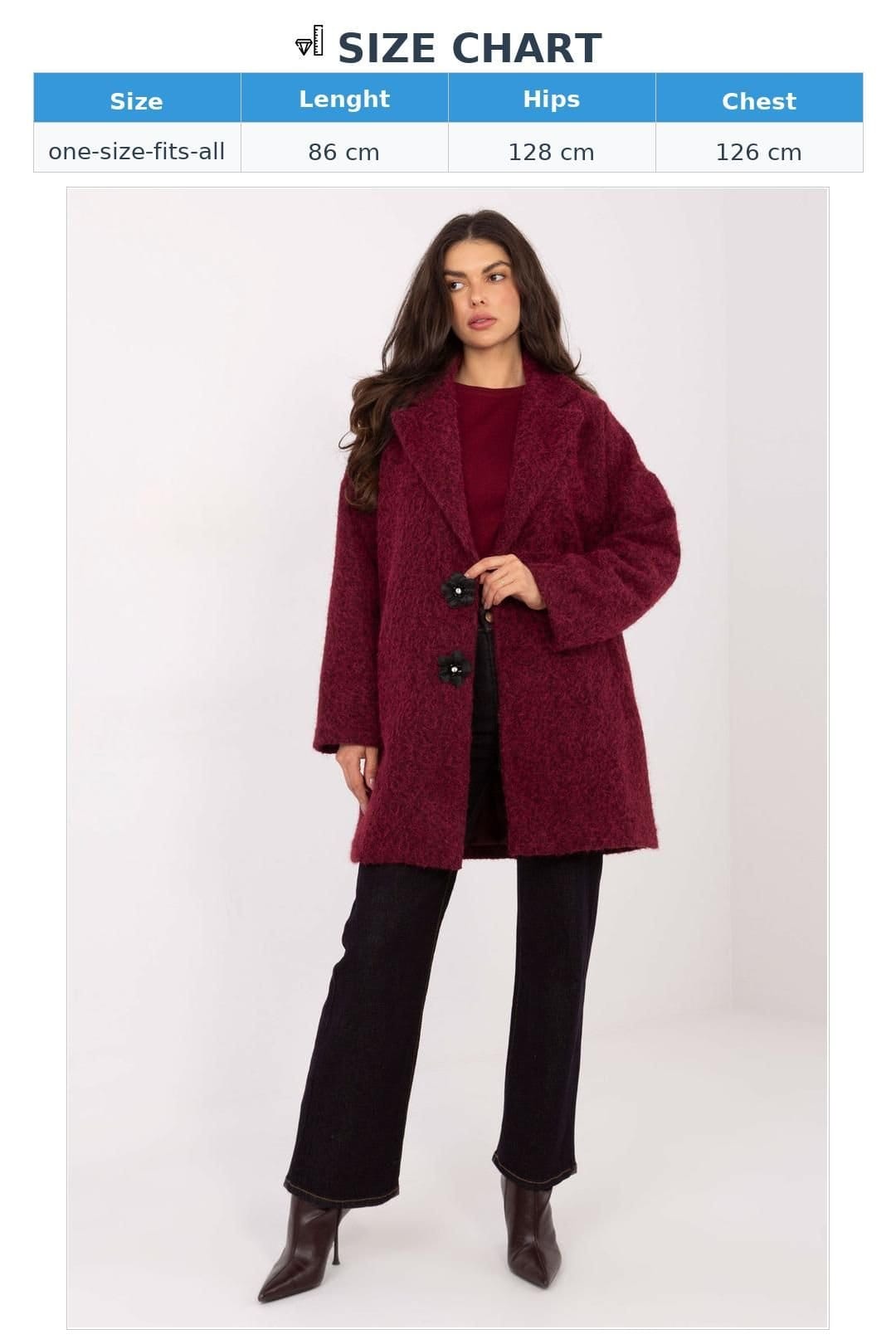 Love Lace Love Lace Women's Transitional Knee Length Button Coat with Brooch in Burgundy - 4