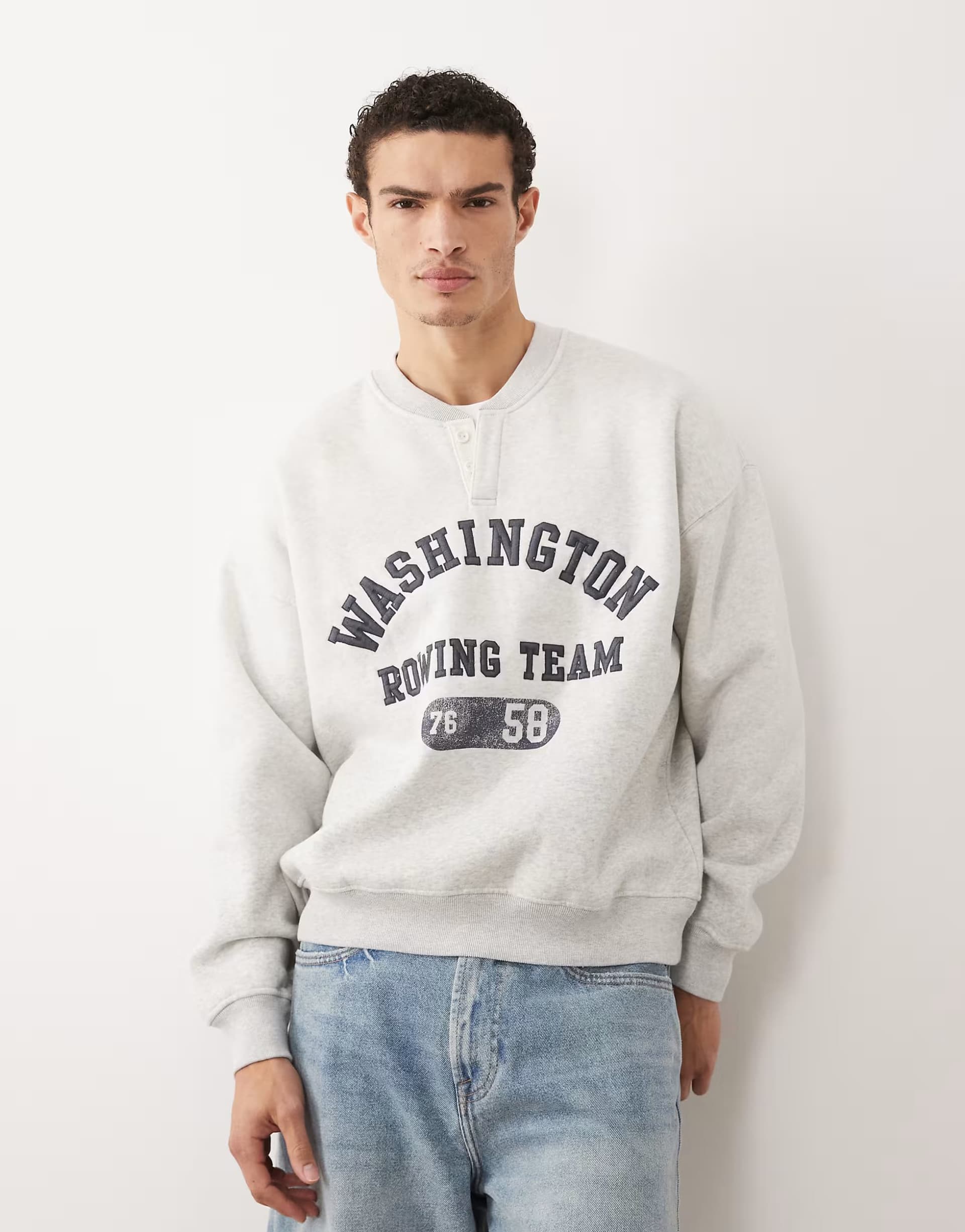 ASOS Abercrombie & Fitch button up henley light weight jumper in grey