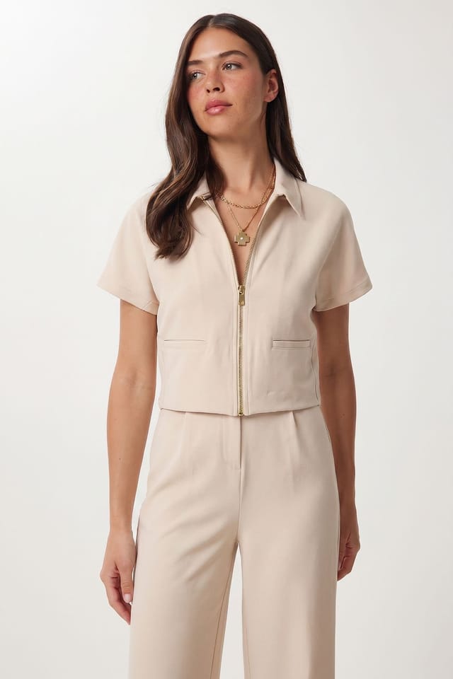 Happiness Istanbul Happiness Istanbul Women's Vest & Wide-Leg Trouser Coord in Beige - 3