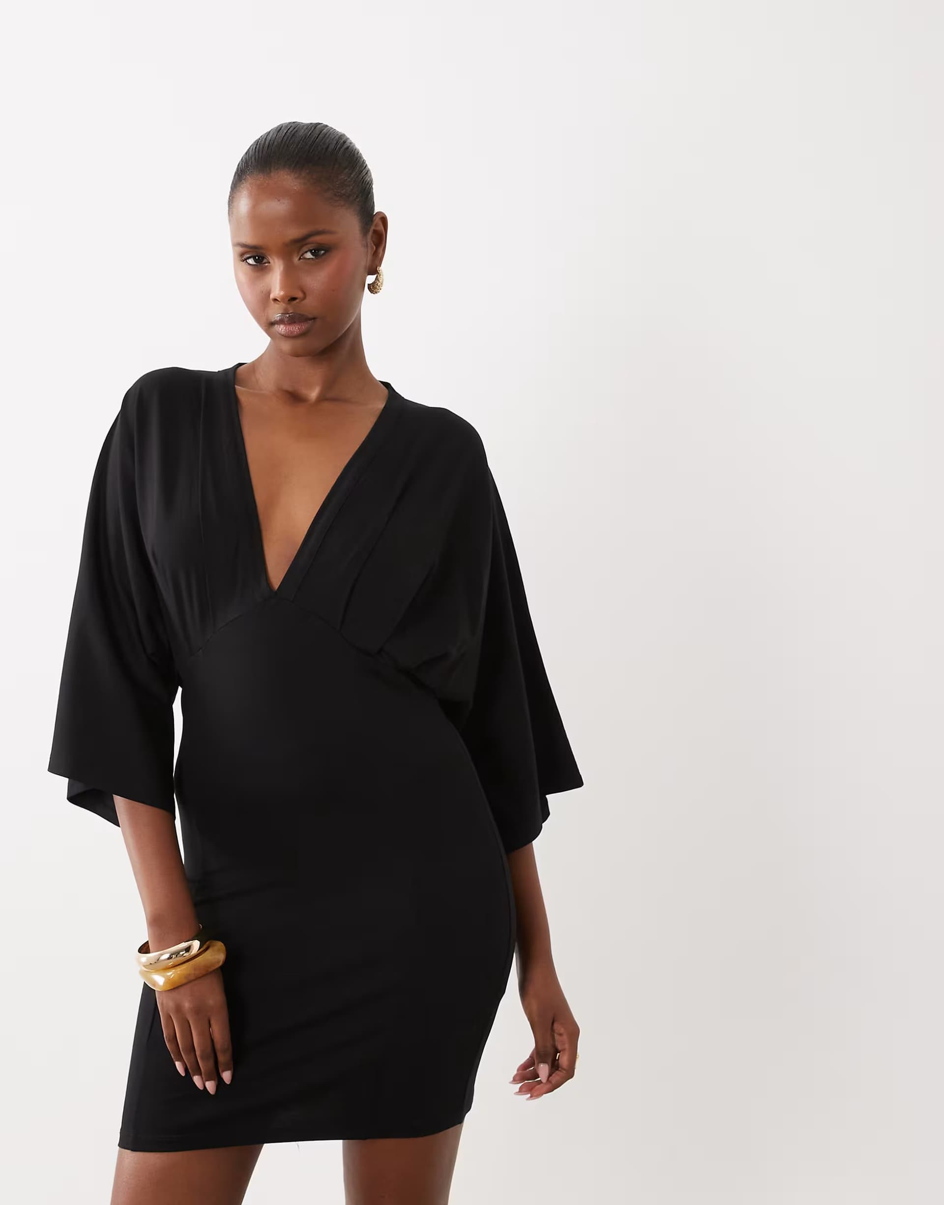 ASOS ASOS DESIGN grecian v neck mini dress in black