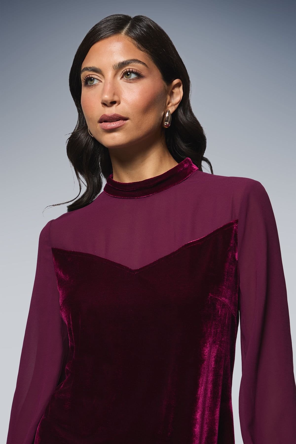 Wallis Wallis Women's Occasion Velvet Chiffon Sleeve Shift Dress in Wine - 4