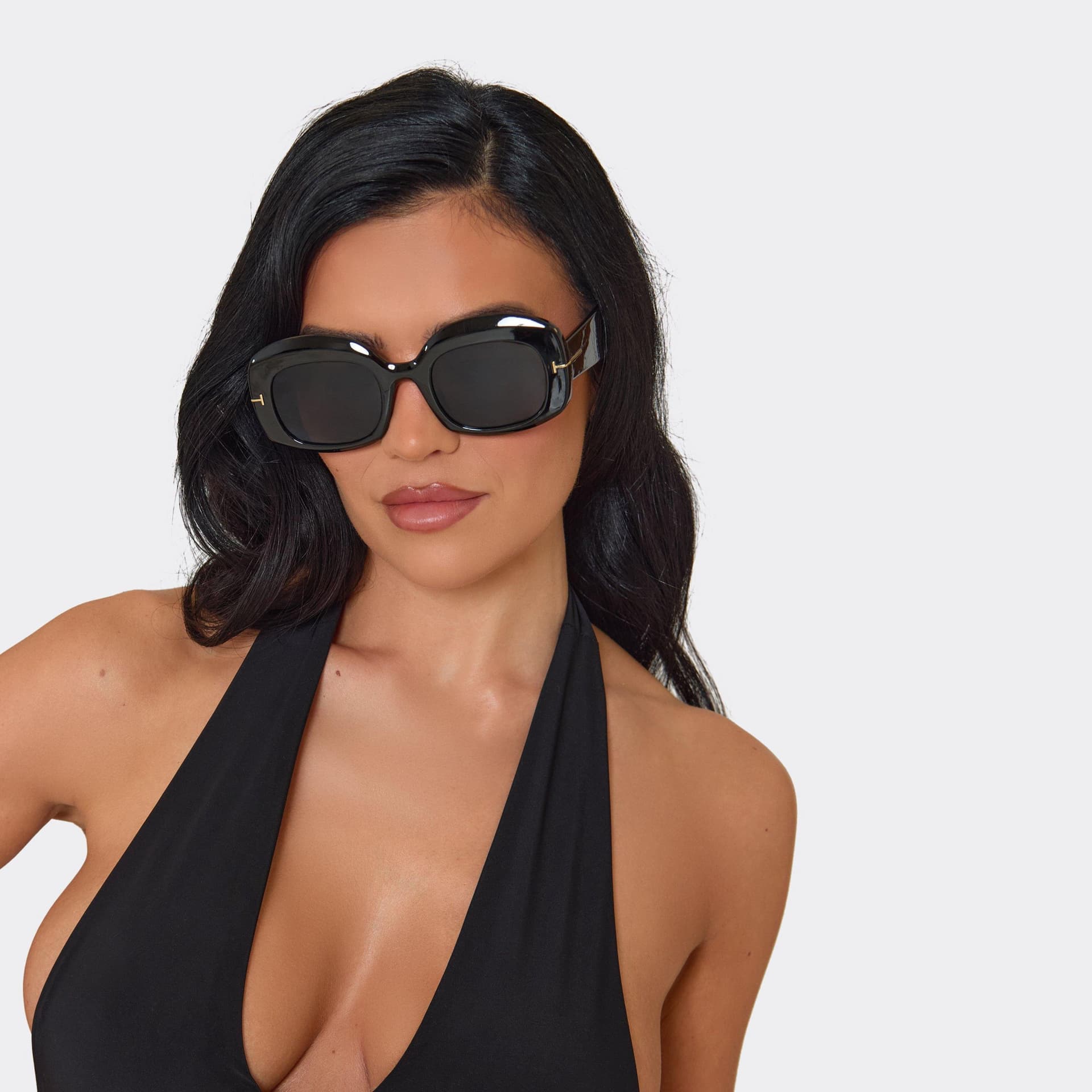 EGO EGO Black Oversized Round Sunglasses with Gold Trim