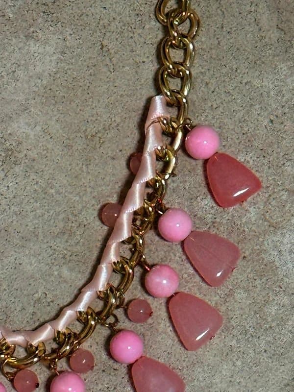 bought in greece Pale Pink Gold Hanging Beaded Statement Necklace BNWT