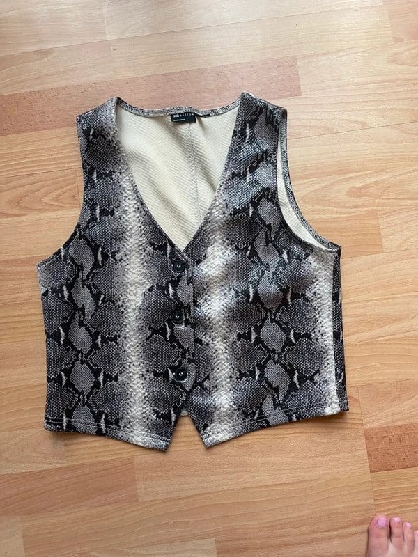 ASOS Faux Leather Snakeskin Waistcoat in Silver