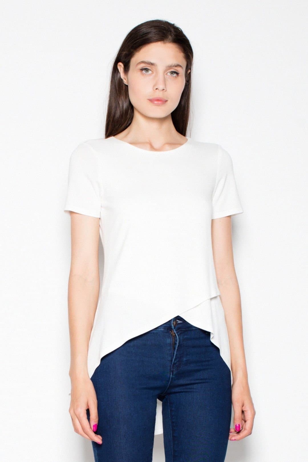 Love Lace Love Lace Women's Asymmetrical Overlap Front Blouse in White