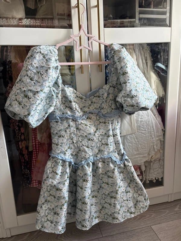ASOS Asos luxe pastel baby blue floral dress with lace detail mini dress size 10