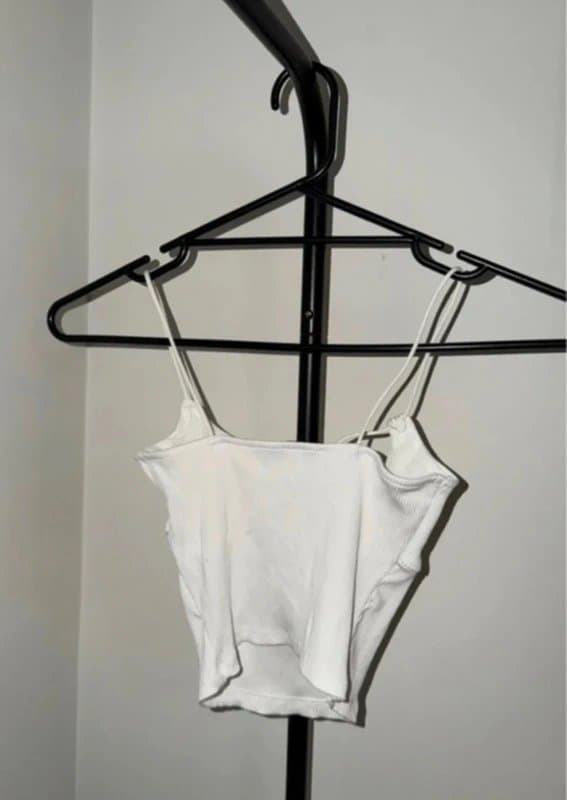 Bershka Bershka White Ribbed Cut-Out Crop Top Cute Trendy New Size S