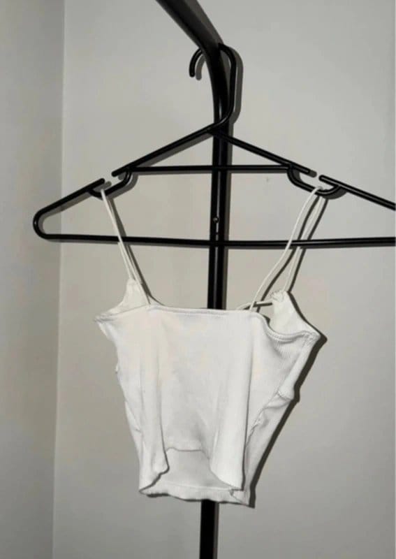 Bershka White Ribbed Crop Top for Men