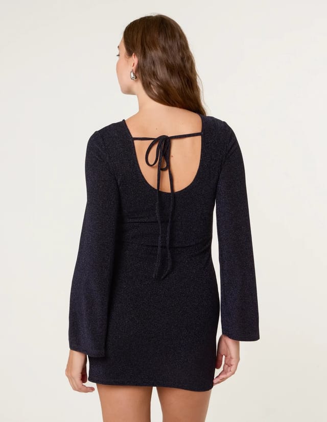 Blue Vanilla Glitter Mini Dress With Back Tie - 2