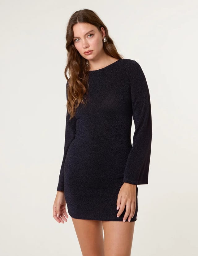 Blue Vanilla Glitter Mini Dress With Back Tie - 3