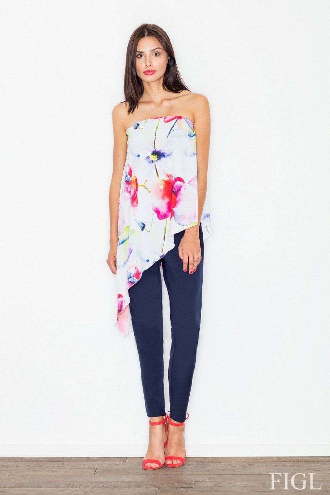Love Lace Blue Floral Jumpsuit with Exposed Shoulders