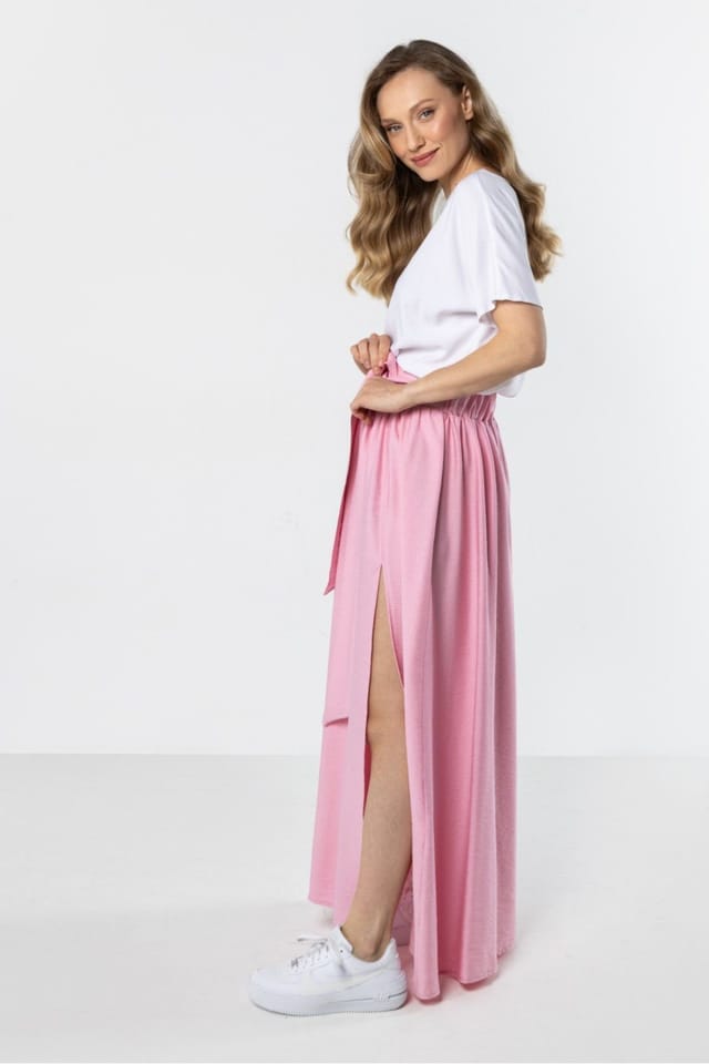 Love Lace Love Lace Women's Flowy High Waist Maxi Skirt with Tie in Pink - 2