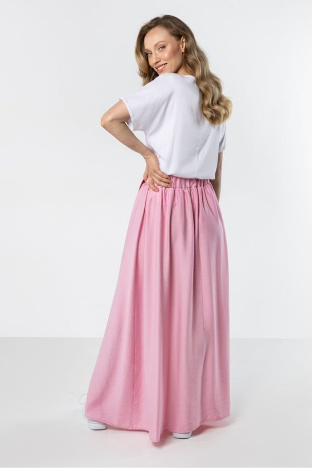 Love Lace Love Lace Women's Flowy High Waist Maxi Skirt with Tie in Pink - 3