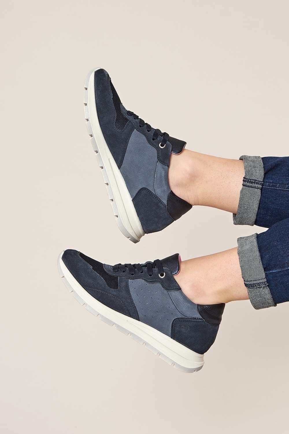 Moshulu Moshulu Women's 'Teresa' Lace Up Mesh Panel Trainers in Indigo