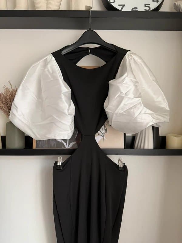 ASOS ASOS Design Cut-Out Satin Puff Sleeve Maxi Dress – Black (UK 12, BNWT)