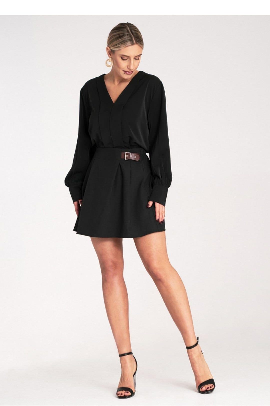 Love Lace Love Lace Women's Flared Mini Skirt Elastic Waist Side Buckle in Black