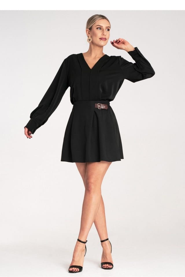 Love Lace Love Lace Women's Flared Mini Skirt Elastic Waist Side Buckle in Black - 2