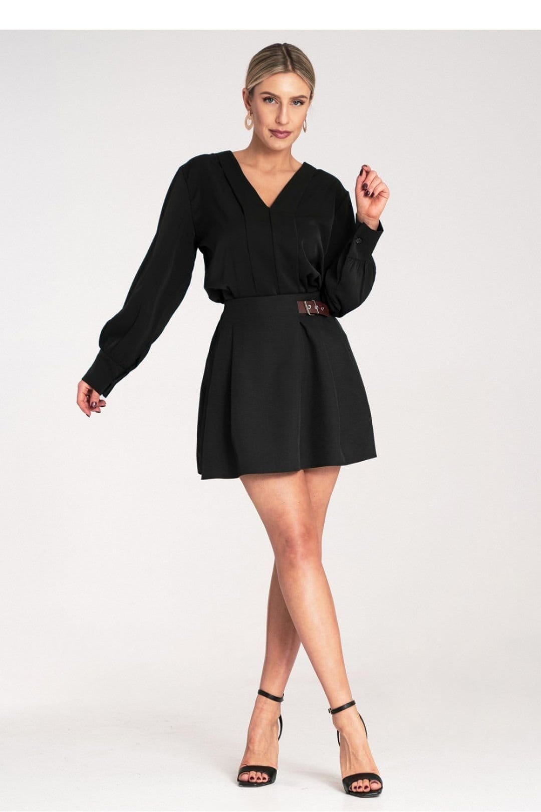 Love Lace Love Lace Women's Flared Mini Skirt Elastic Waist Side Buckle in Black - 4