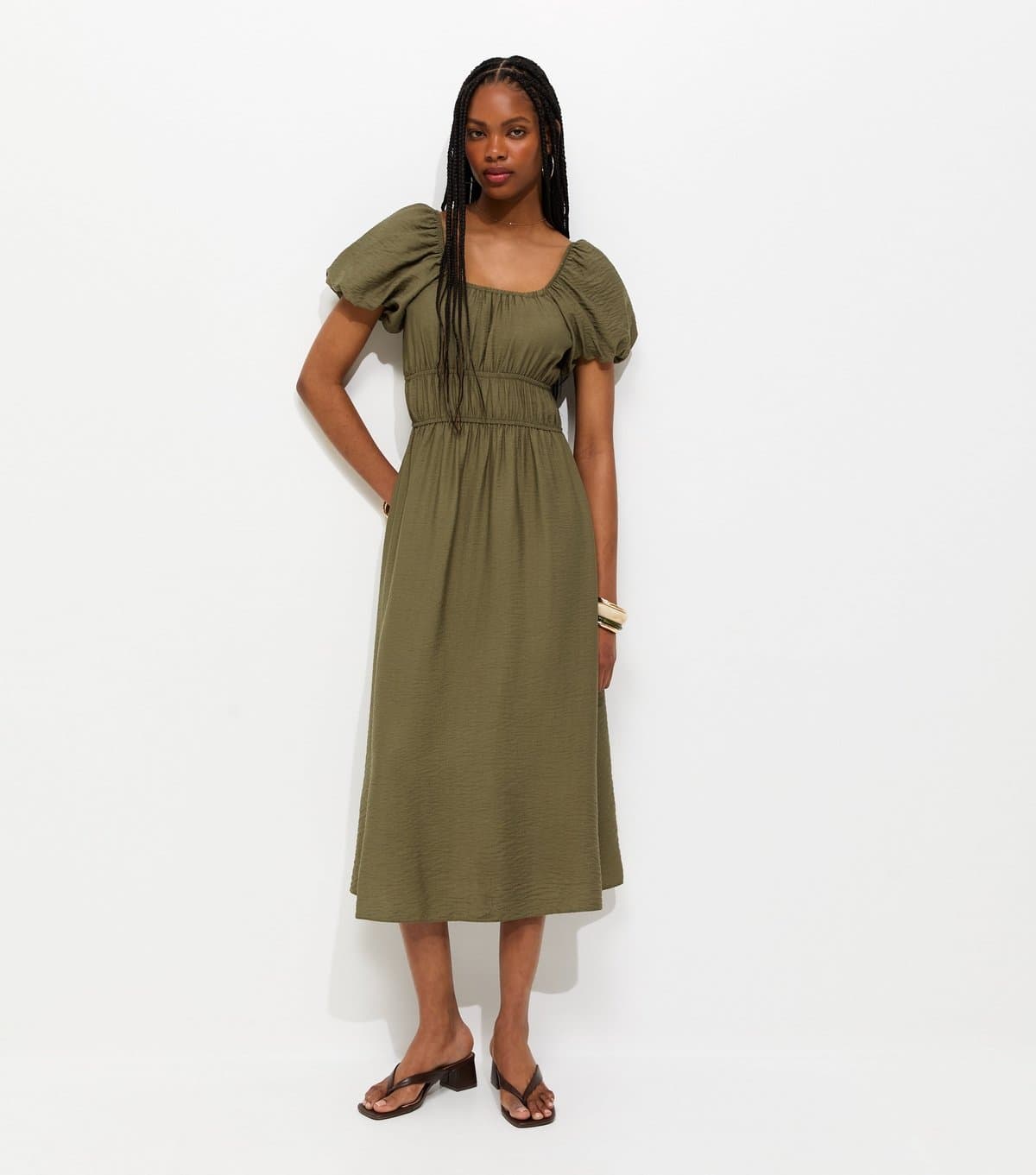 New Look Women's Khaki Milkmaid Midi Dress New Look