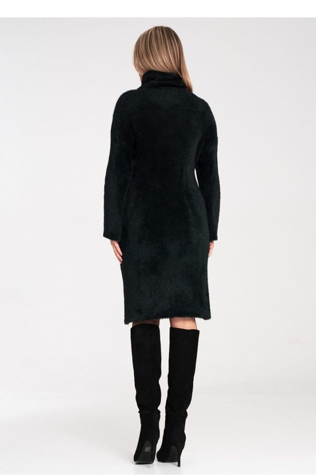 Love Lace Love Lace Women's Soft Fluffy Roll Neck Bell Sleeve Dress in Black - 3