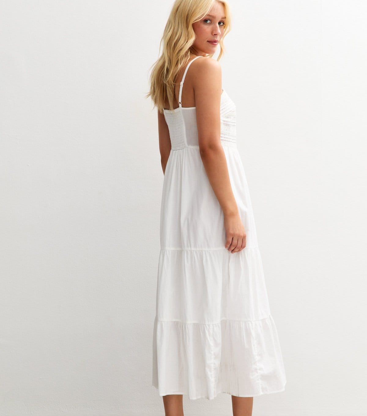 New Look Women's White Pintuck Lace Trim Strappy Midi Dress New Look - 4