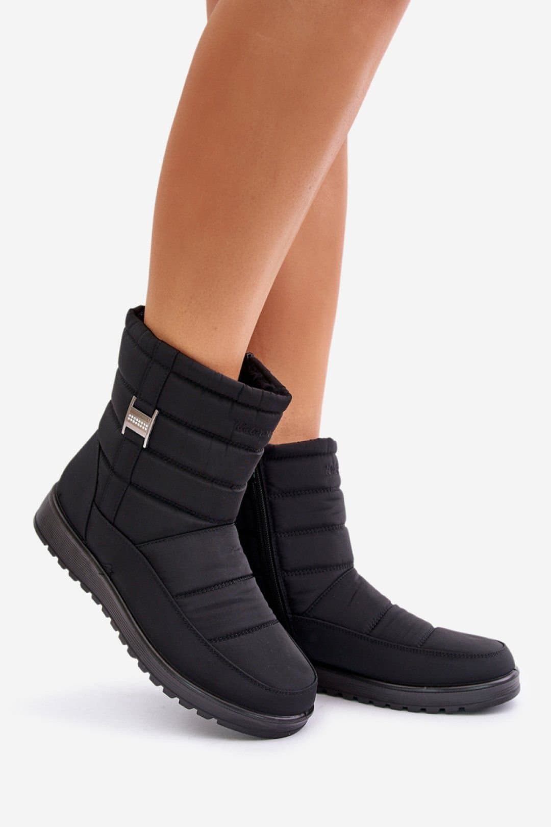 Love Lace Love Lace Women's Snow Boots Waterproof Fur Lined Side Zipper Reinforced Heel in Black