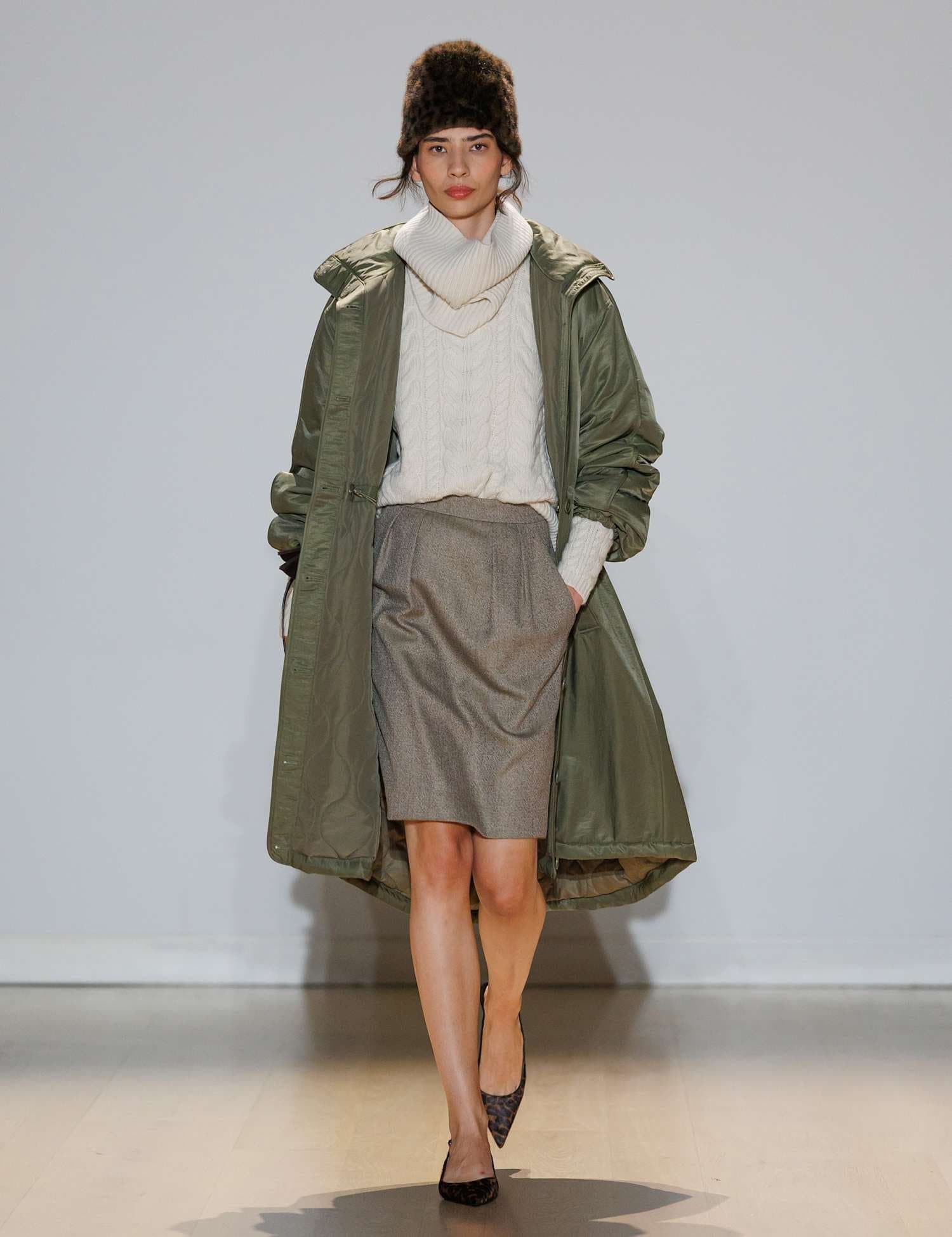 Marks & Spencer M&S Satin Relaxed Funnel Neck Longline Parka Coat Khaki