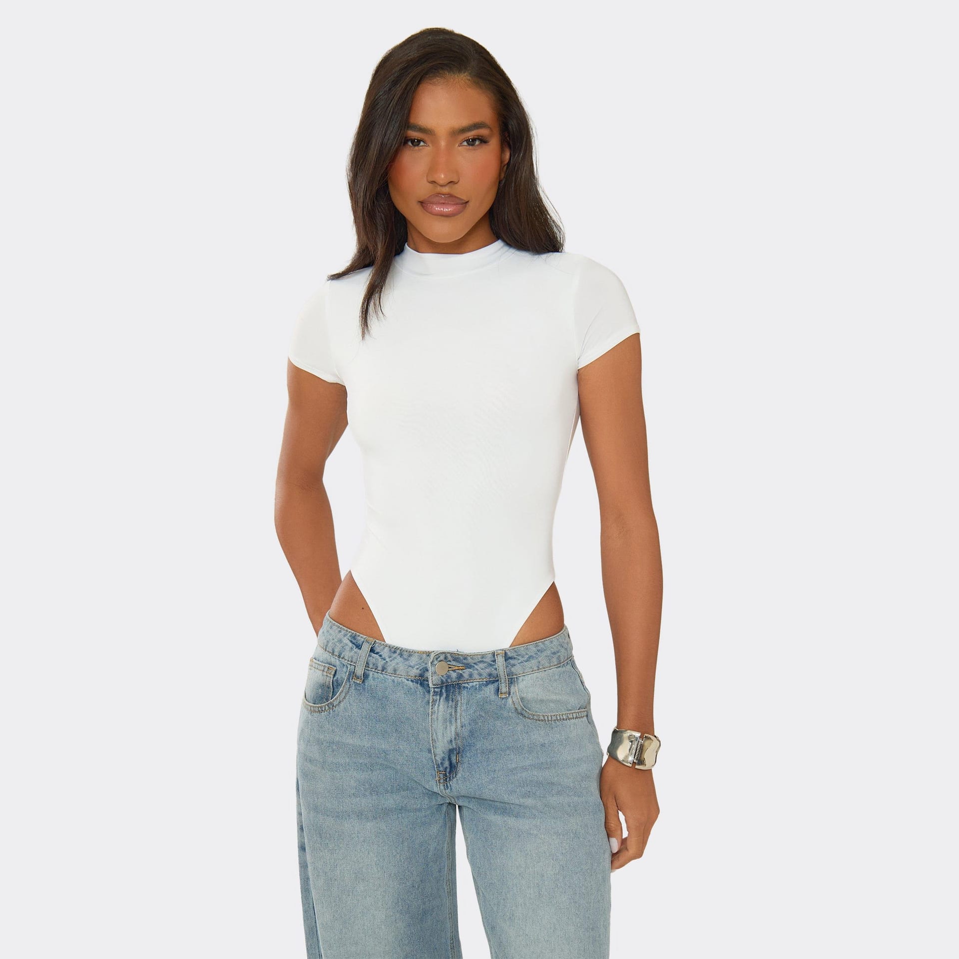 EGO White Jersey High Neck Bodysuit