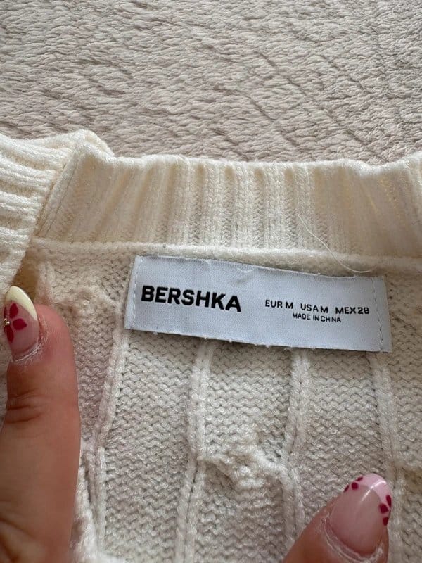 Bershka Cream Cable Knit Sweatshirt