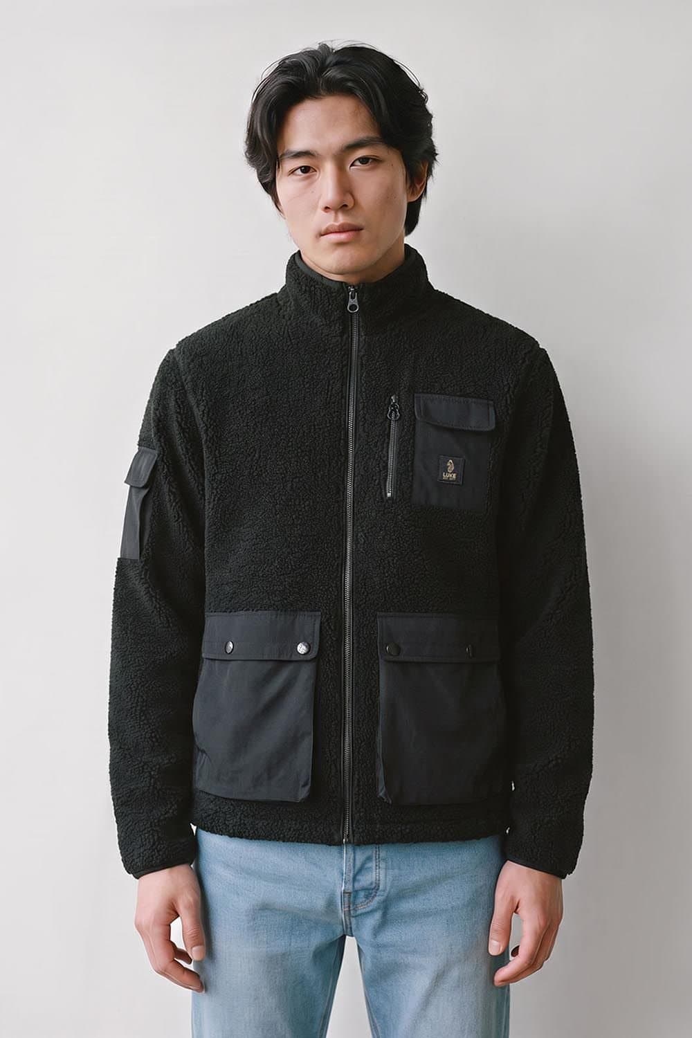 Luke 1977 Luke 1977 Men's Roydon Funnel Neck Borg Jacket in Black