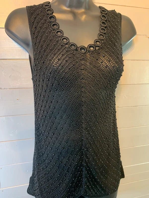 Vintage Dressing Vintage Crochet Beaded Top On Trend Boho Festival Style UK 10 12 14