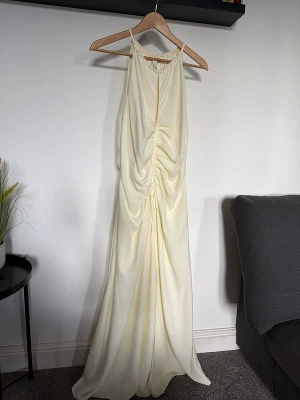 ASOS ASOS high neck ruched front midi dress in buttermilk