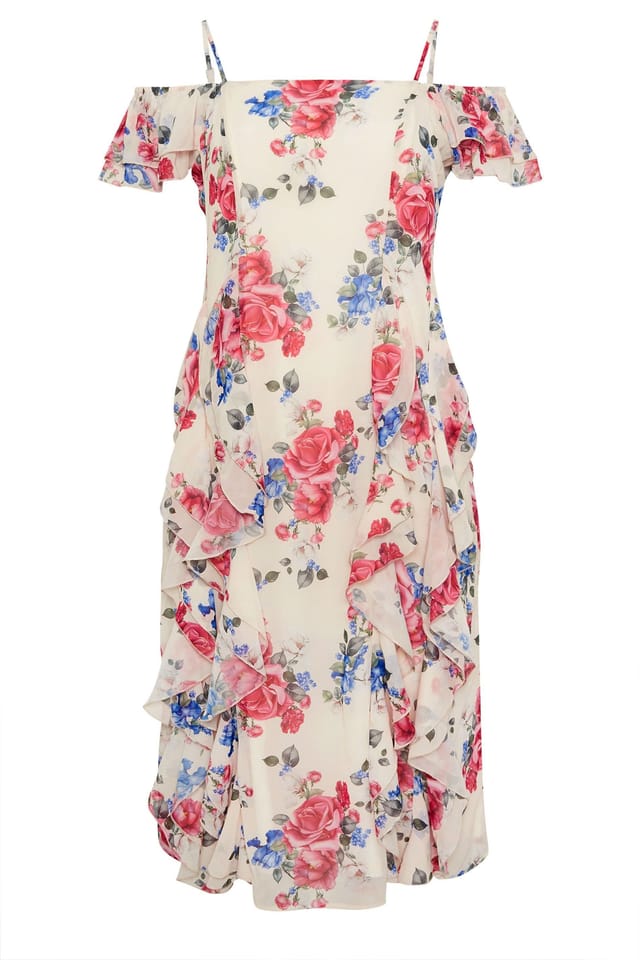 Yours Yours Women's Floral Ruffle Dress in Cream - 2