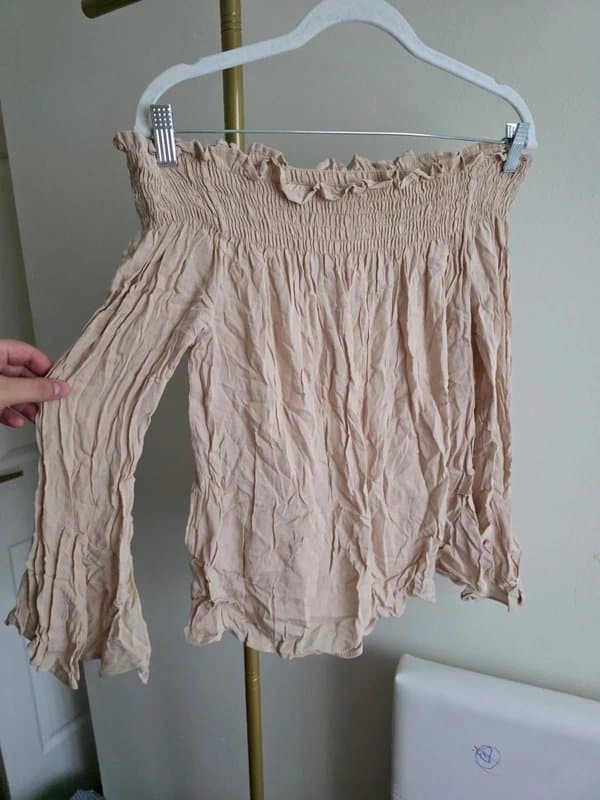 ASOS Beautiful cream beige off the shoulder blouse