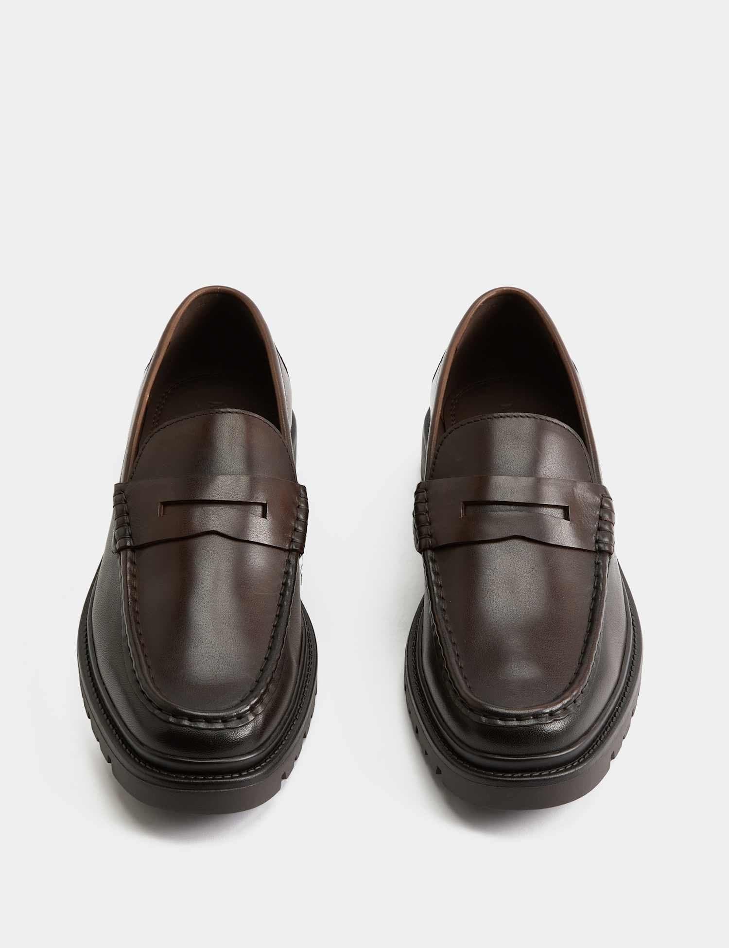Marks & Spencer M&S Leather Chunky Sole Loafers Dark Brown